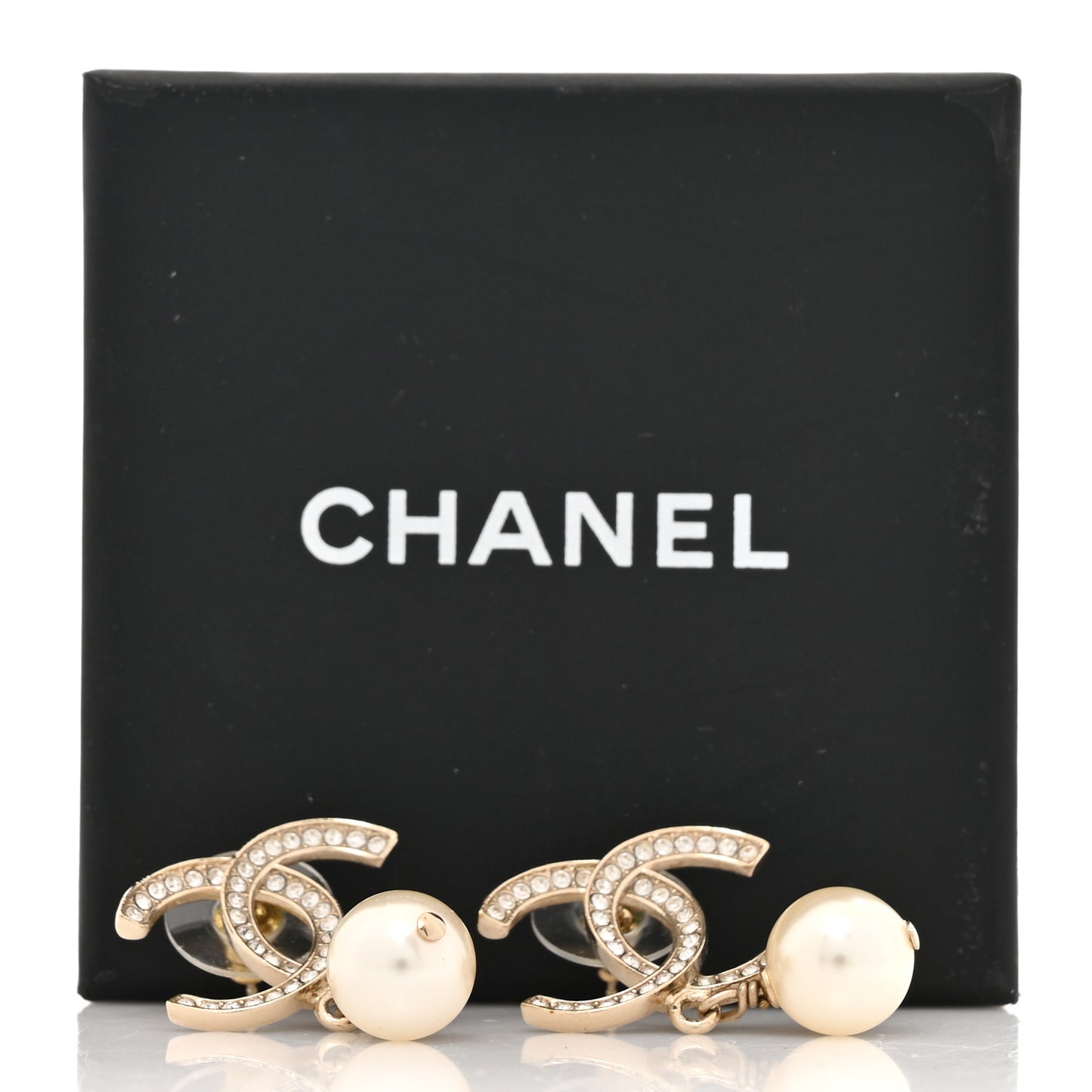 Crystal Pearl CC Drop Earrings Gold