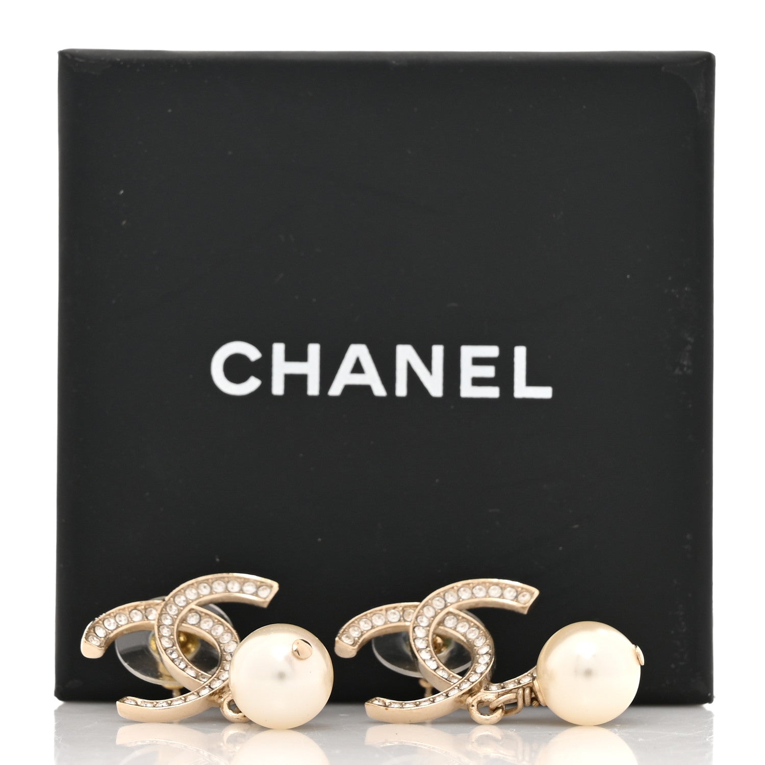 Chanel Crystal Pearl CC Drop Earrings Gold 5 of 5