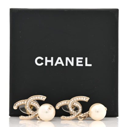 Chanel Crystal Pearl CC Drop Earrings Gold 5 of 5