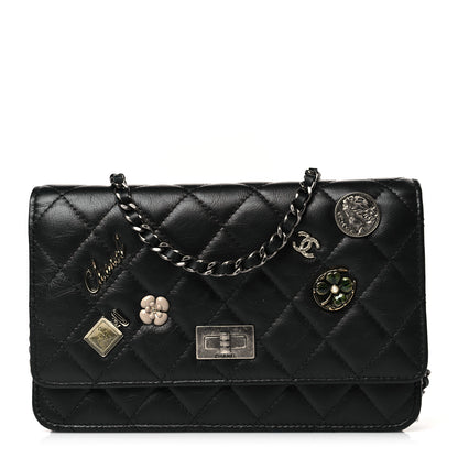 Chanel Aged Calfskin Quilted Lucky Charms 2.55 Reissue Wallet On Chain WOC Black 1 of 11