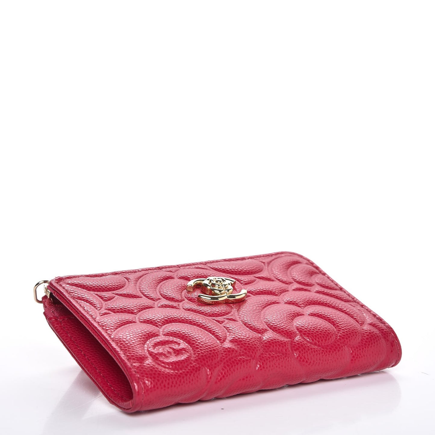 Caviar Camellia Embossed Key Holder Case Fuchsia