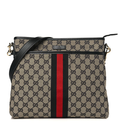 Gucci GG Supreme Monogram Web Flat Messenger Bag Navy 1 of 9