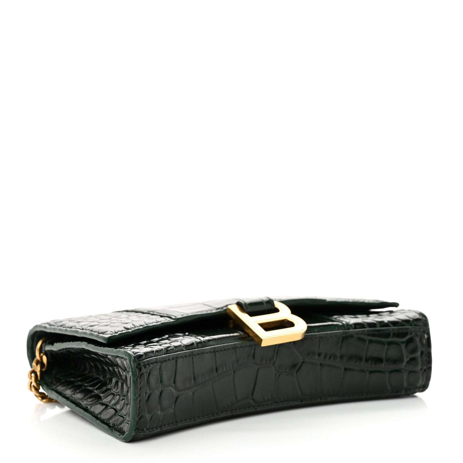 Balenciaga Shiny Calfskin Crocodile Embossed Hourglass Chain Bag Forest Green 4 of 13