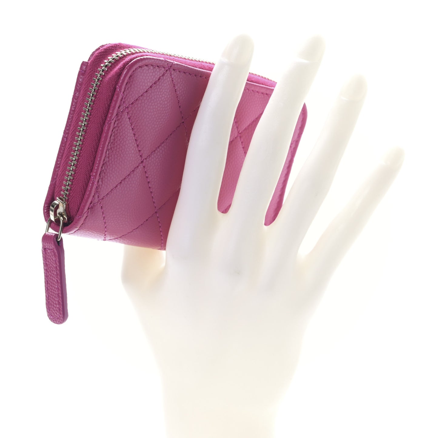 Caviar Quilted Zip Around Coin Purse Dark Pink