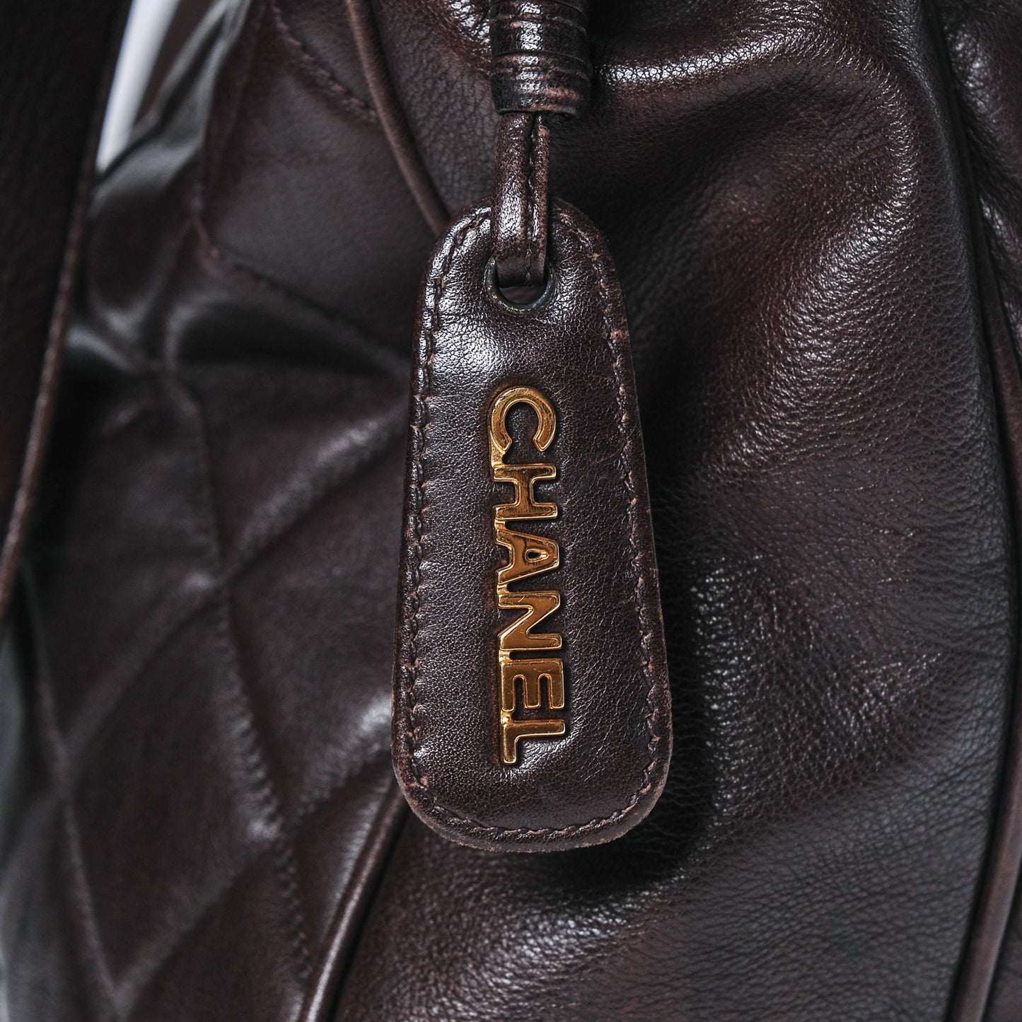 Lambskin Quilted Shoulder Bag Brown