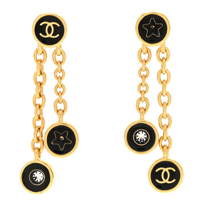 Chanel Metal Enamel CC Drop Earrings Black Gold 1 of 5