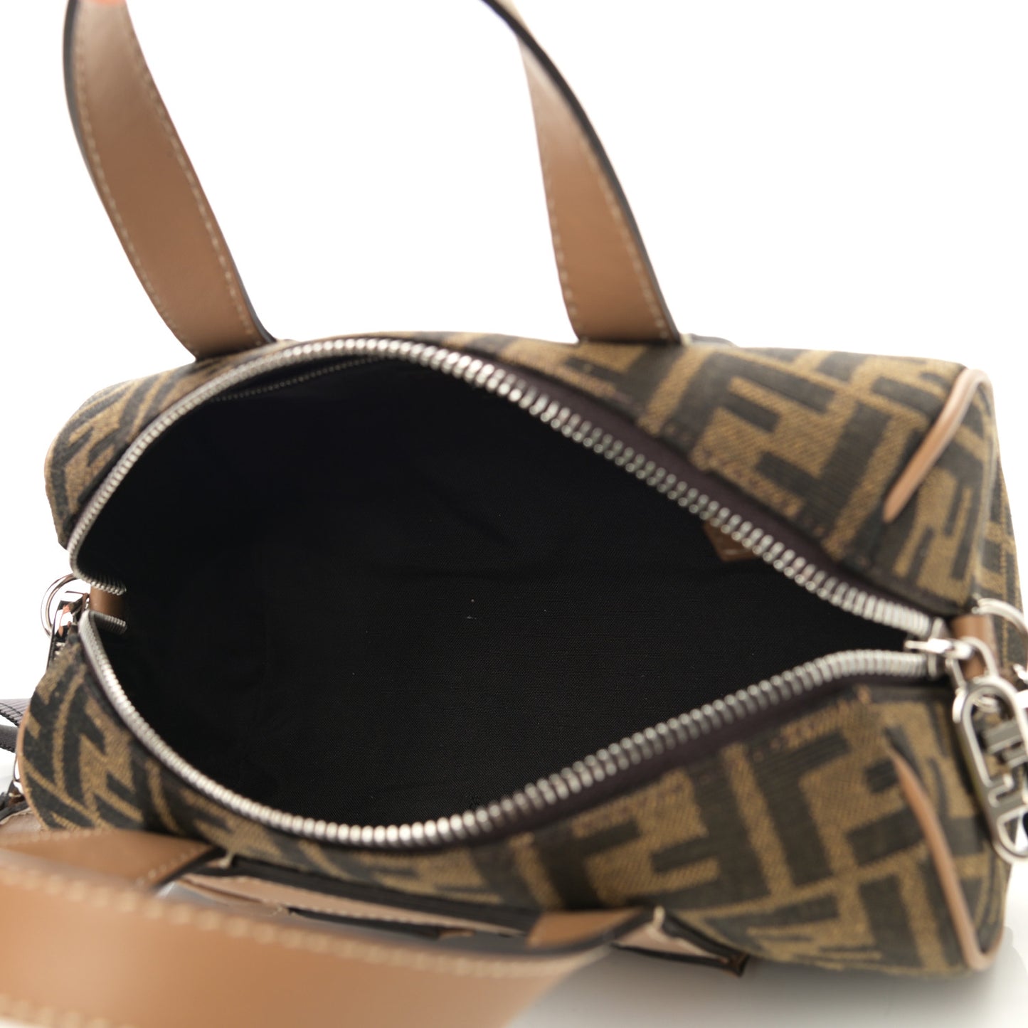 Recycled Fabric Jacquard Vitello Grace FF 1974 Mini O'Lock Bowling Bag Tobacco Moro Sand
