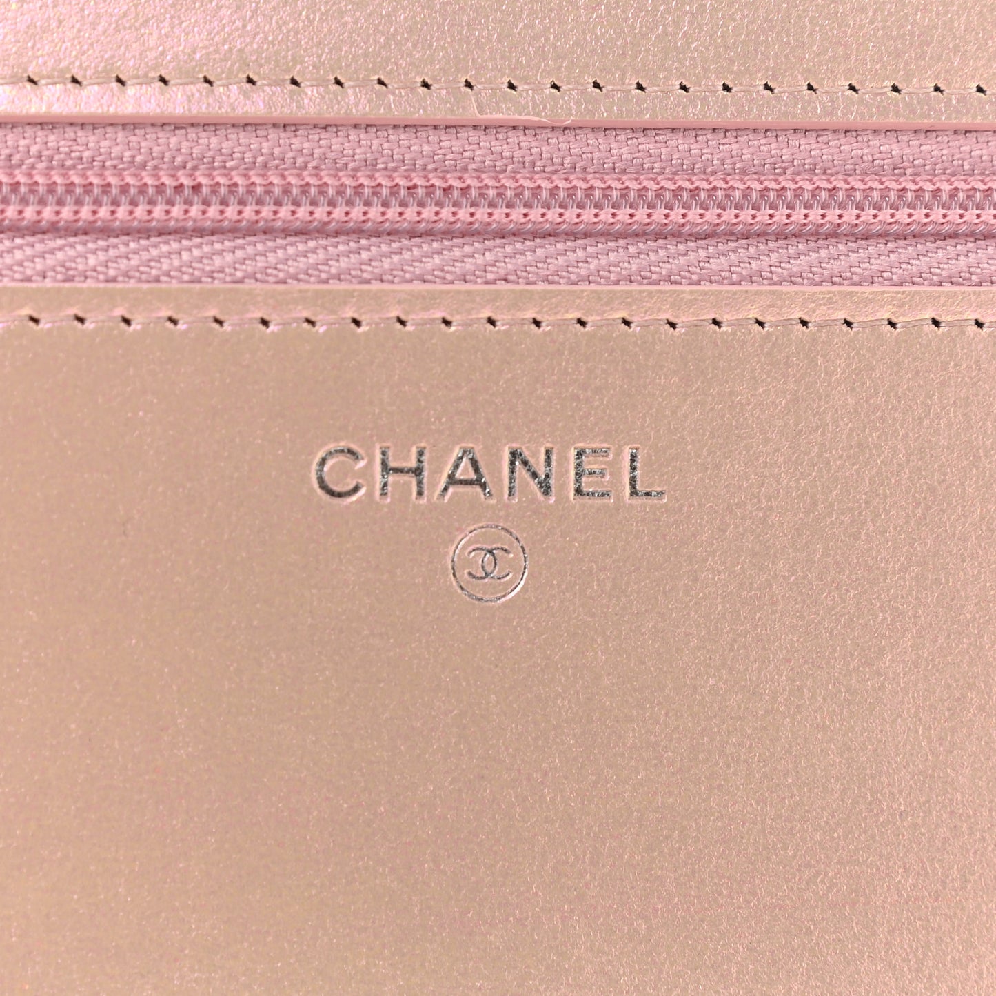 Iridescent Calfskin Quilted Wallet On Chain WOC Pink