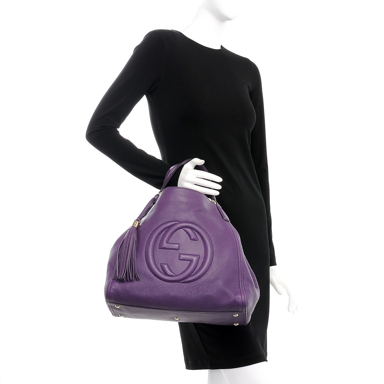 Gucci Pebbled Calfskin Medium Soho Shoulder Bag Shine Purple 2 of 7