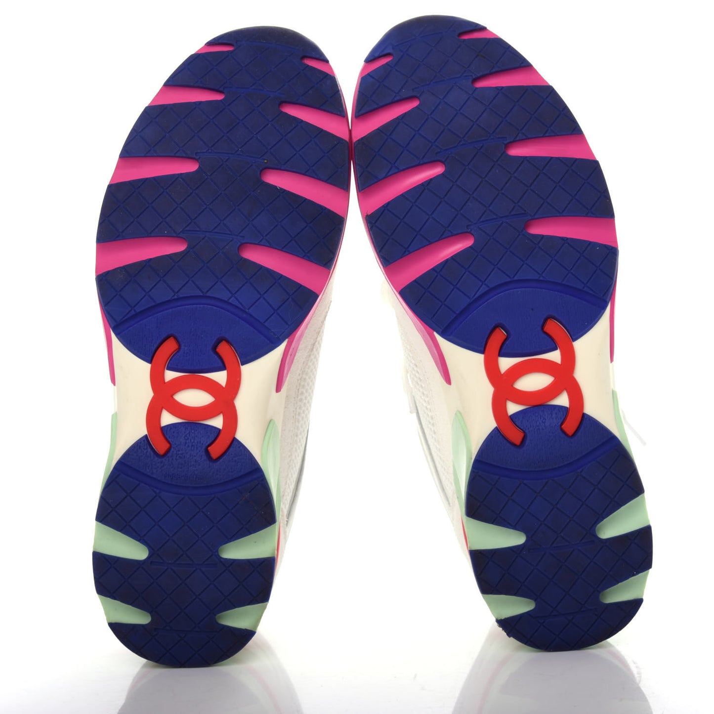 Suede Calfskin CC Sneakers 37 White Pink Green