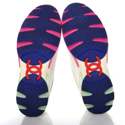 Chanel Suede Calfskin CC Sneakers 37 White Pink Green 6 of 12
