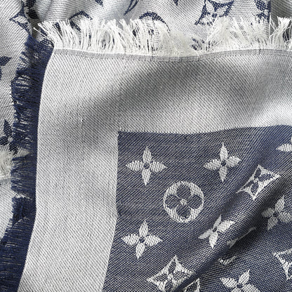 Louis Vuitton Silk Wool Monogram Denim Shawl Blue 4 of 4