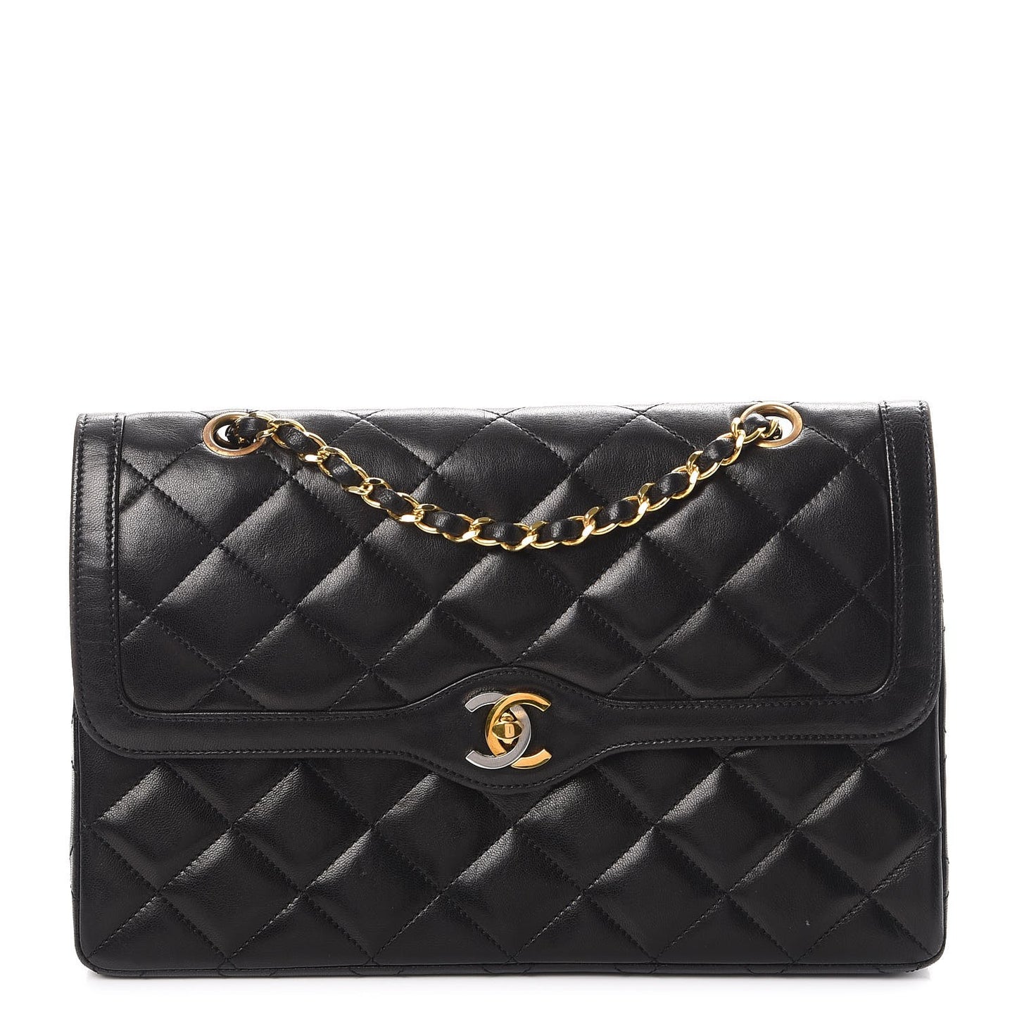 Lambskin Quilted Medium Double Flap Black