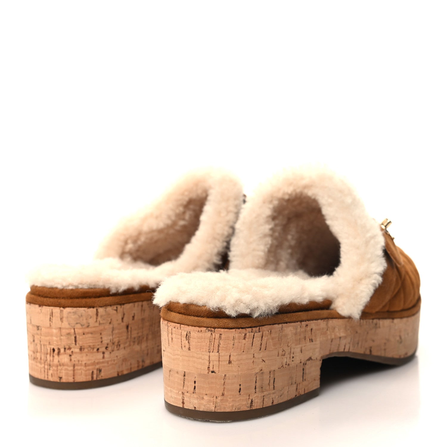 Chanel Suede Calfskin Shearling Turn Lock Clogs 41 Brown 4 of 7