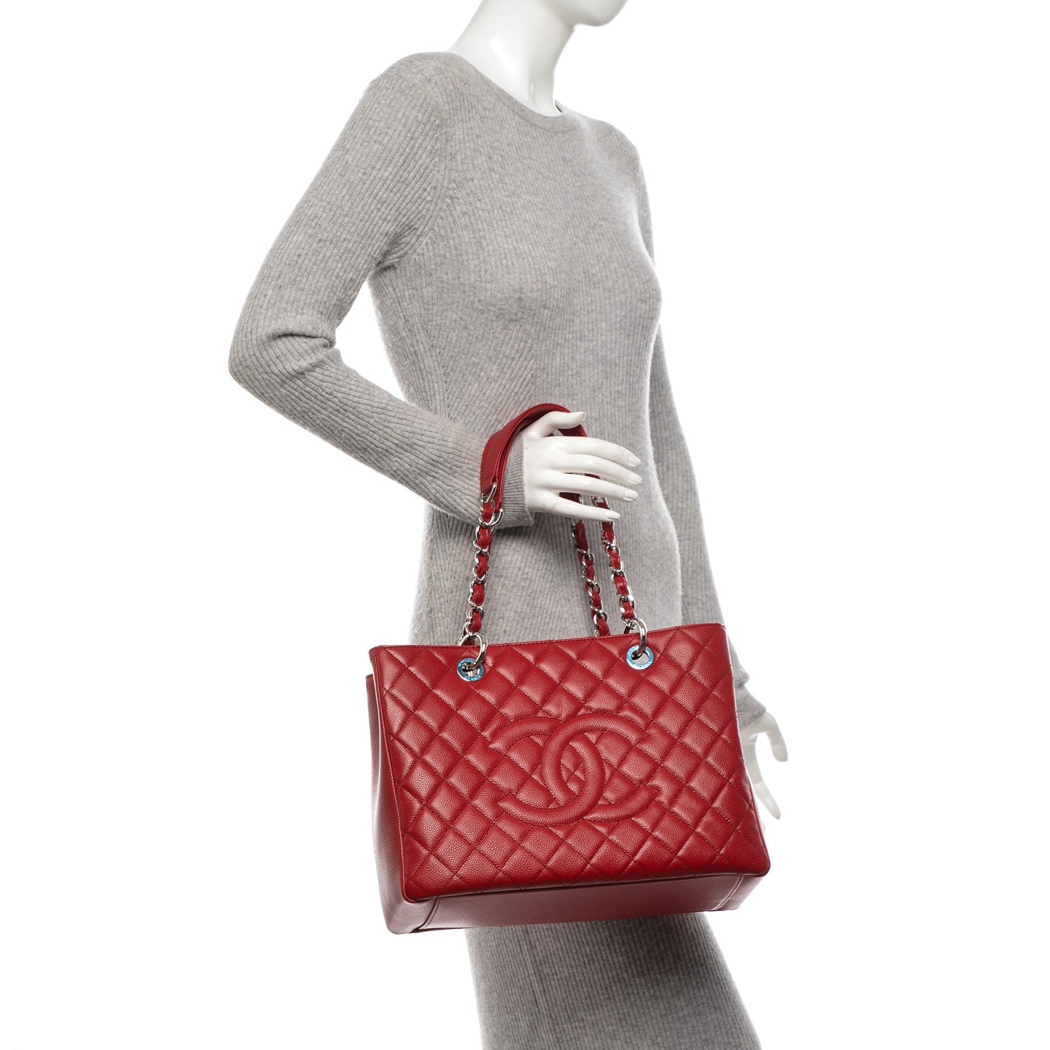 Chanel Caviar Quilted Grand Shopping Tote GST Red 2 of 7
