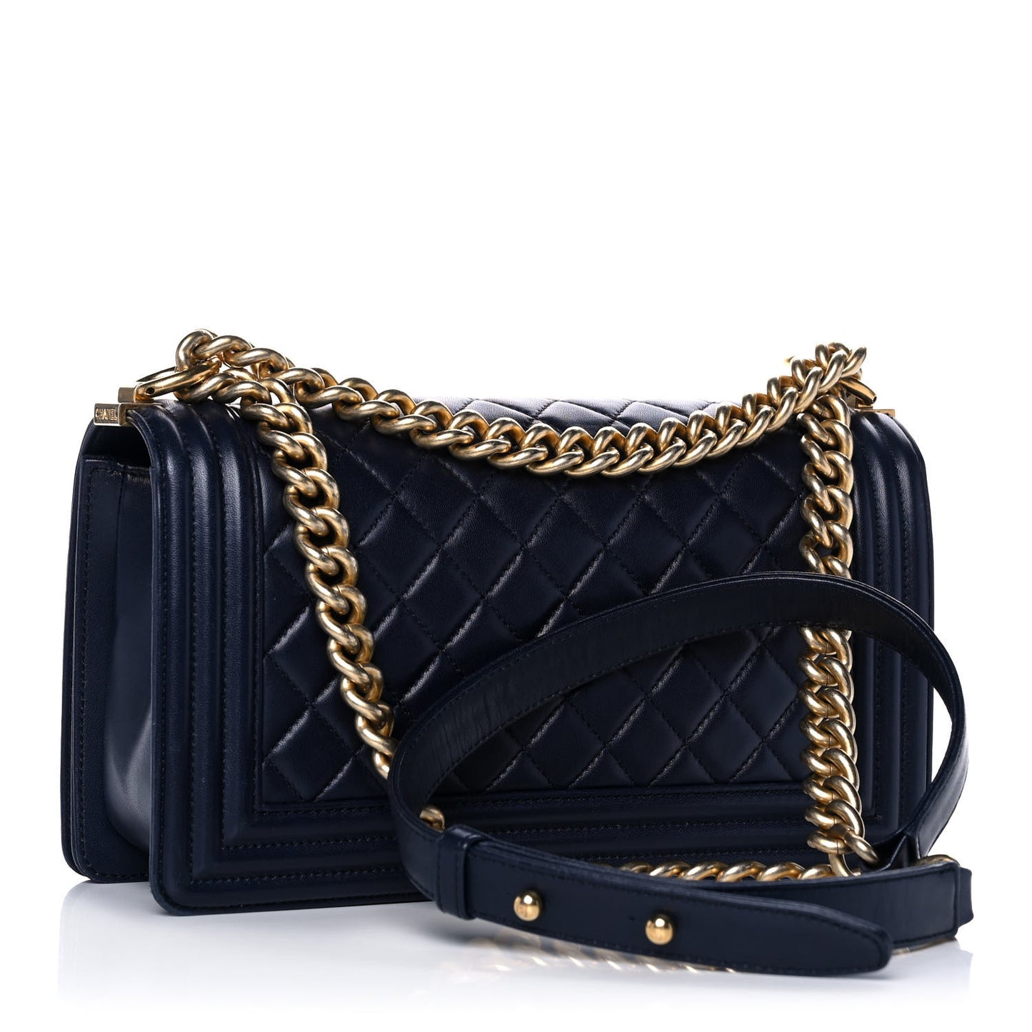 Lambskin Quilted Medium Boy Flap Dark Navy