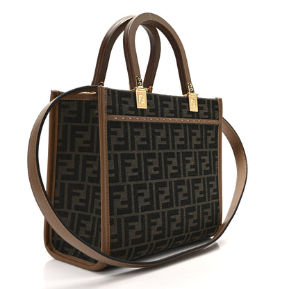 Fendi Fabric Jacquard FF 1974 Logo Small Fendi Sunshine Shopper Tote Tobacco Moro Sand 3 of 11