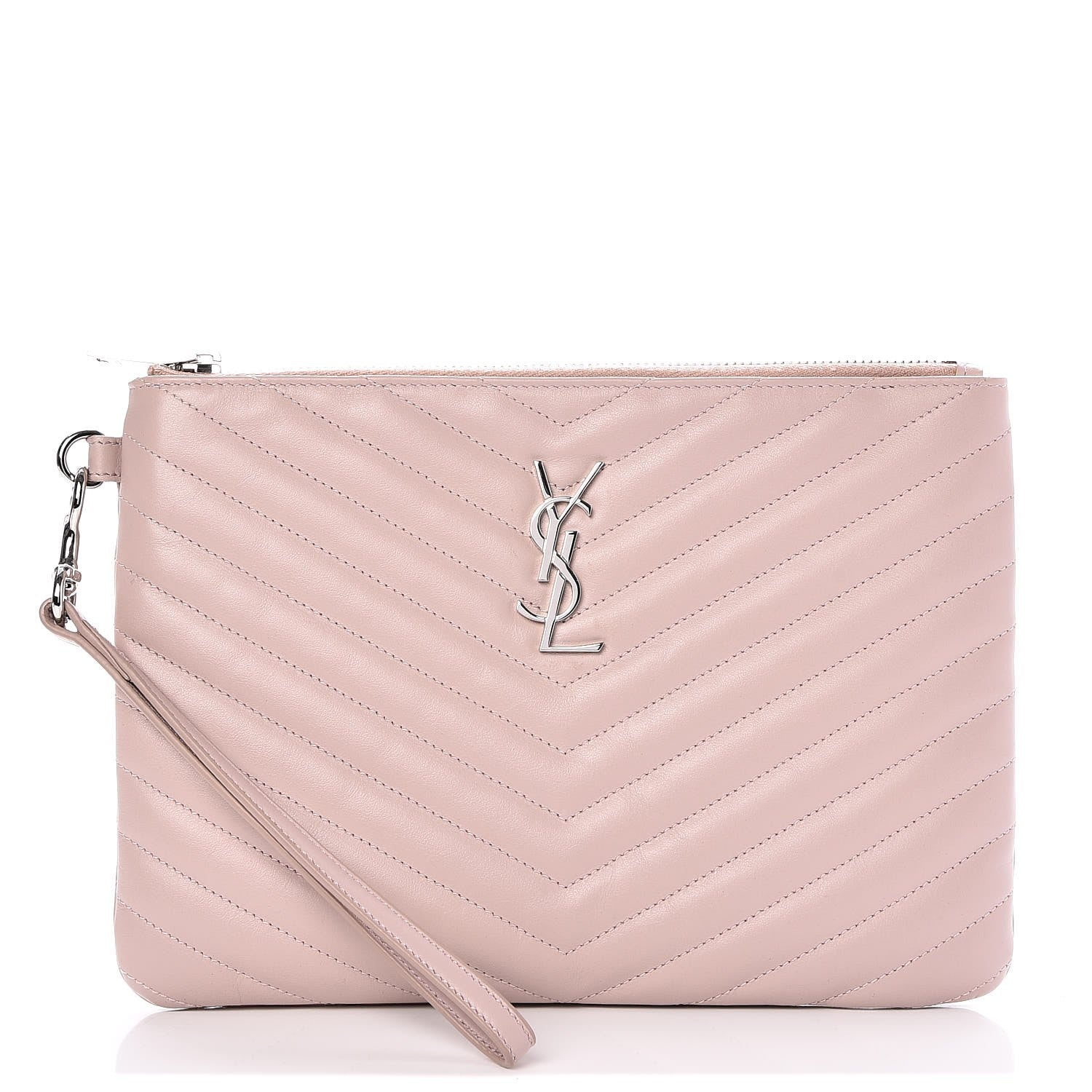 Saint Laurent Calfskin Matelasse Chevron Monogram A5 Wristlet Rose Poudre 1 of 8