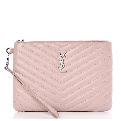 Saint Laurent Calfskin Matelasse Chevron Monogram A5 Wristlet Rose Poudre 1 of 8