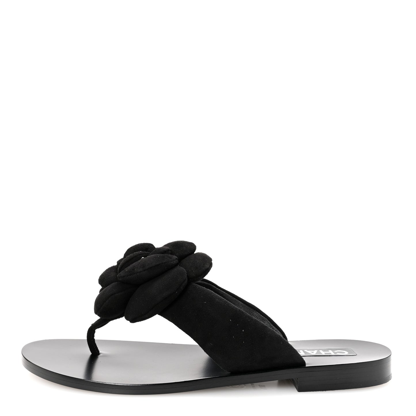 Suede Kidskin Pearl Camellia Thong Sandals 38.5 Black
