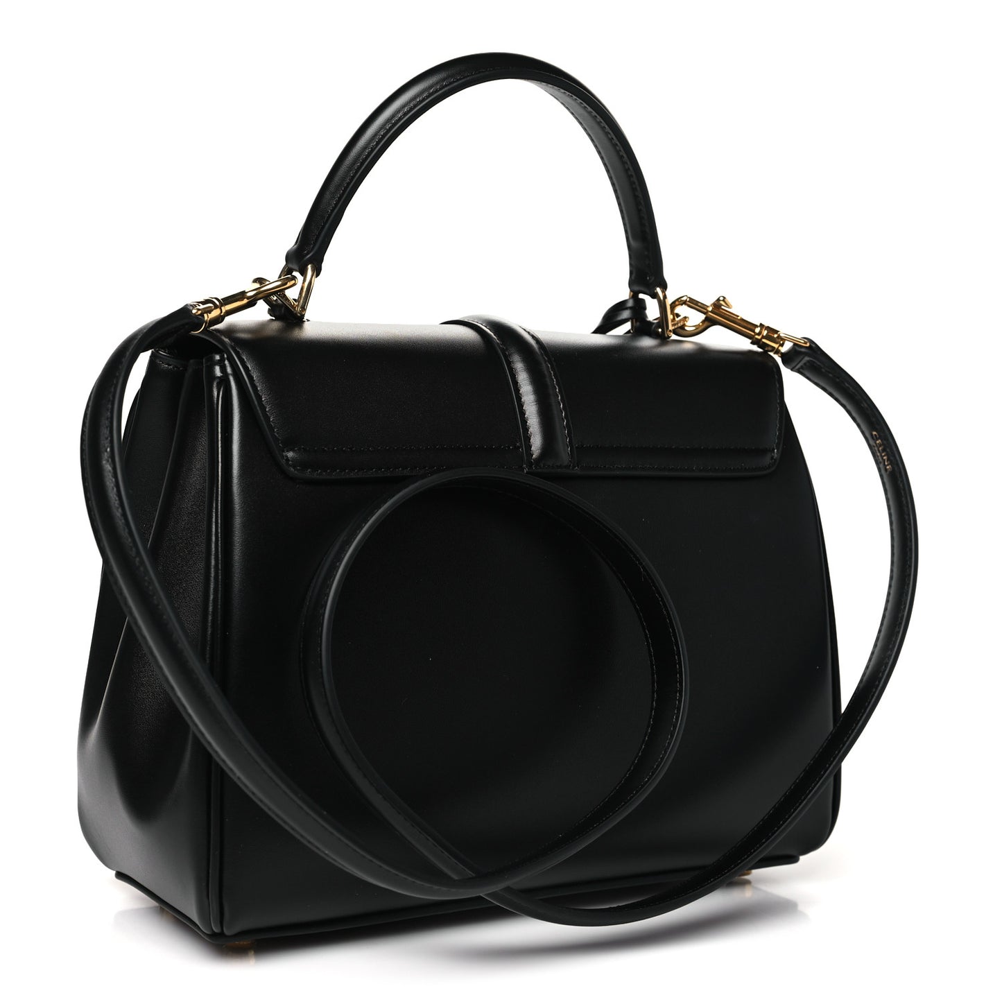 Satinated Calfskin Small 16 Top Handle Bag Black