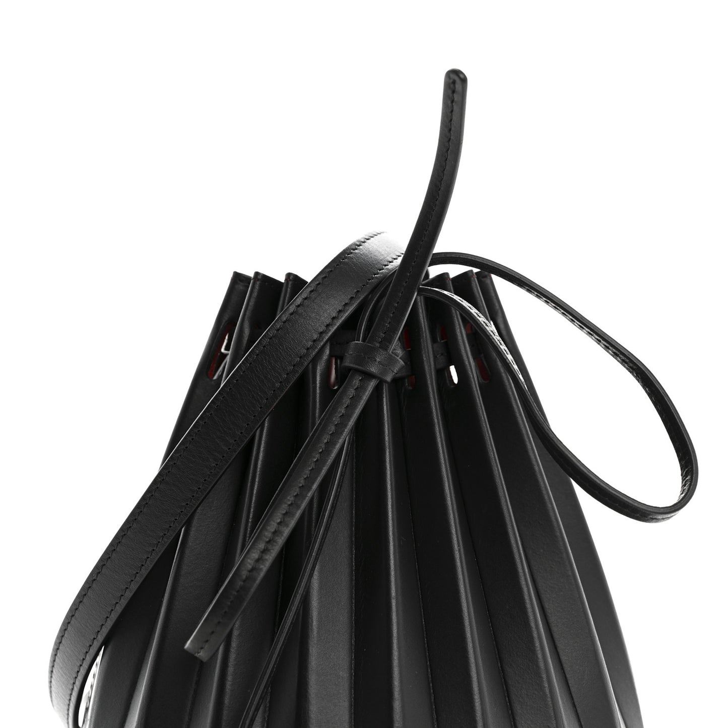 Vegetable Tanned Calfskin Pleated Mini Bucket Bag Black Flamma