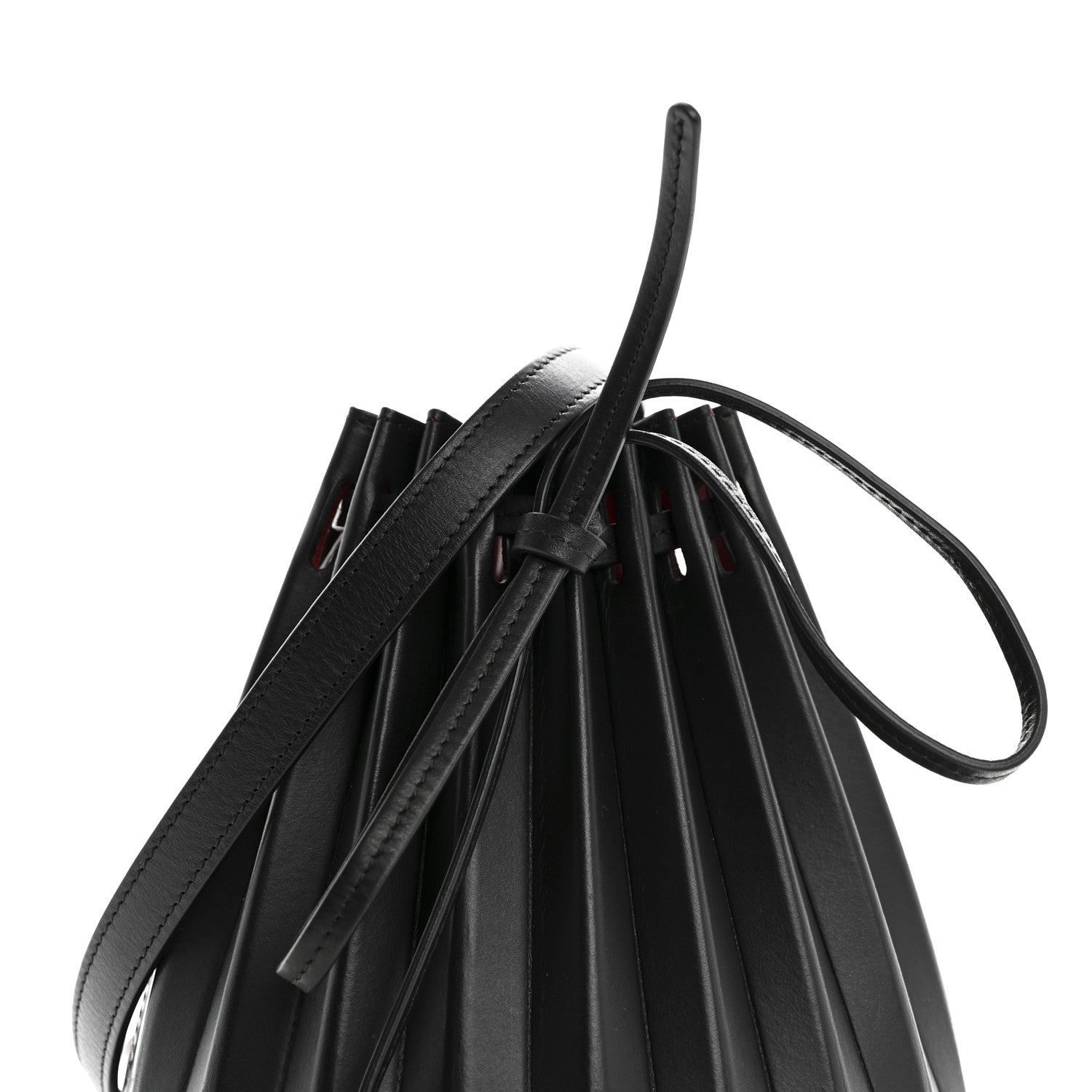 Mansur Gavriel Vegetable Tanned Calfskin Pleated Mini Bucket Bag Black Flamma 8 of 10