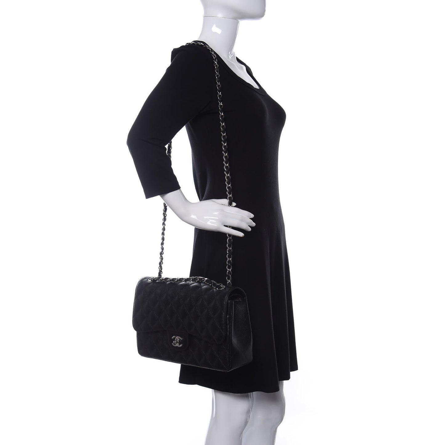 Caviar Quilted Jumbo Double Flap Black