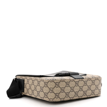 Gucci GG Supreme Monogram Single Buckle Flap Messenger Bag Beige Black 4 of 14