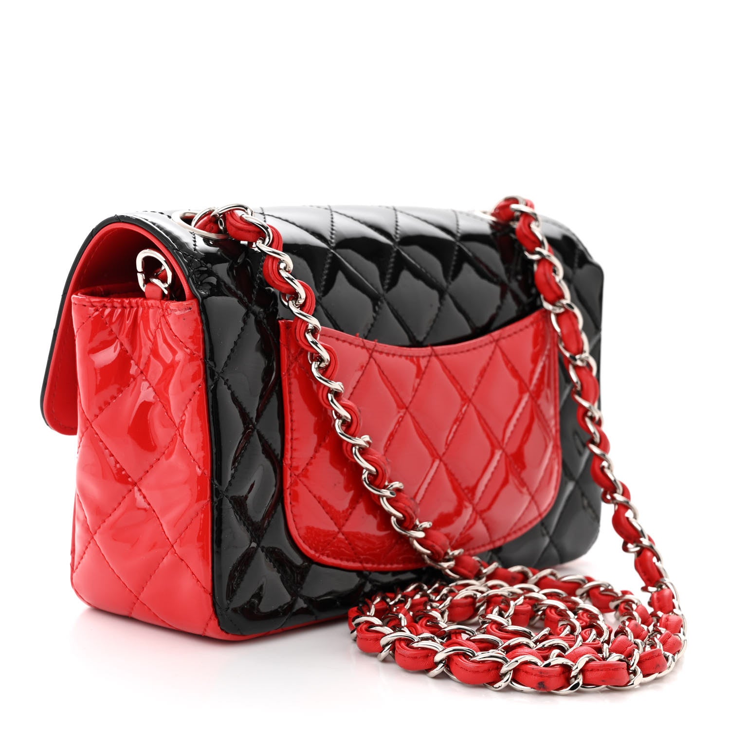 Chanel Patent Calfskin Quilted Bi-Color Mini Rectangular Flap Red Black 3 of 10
