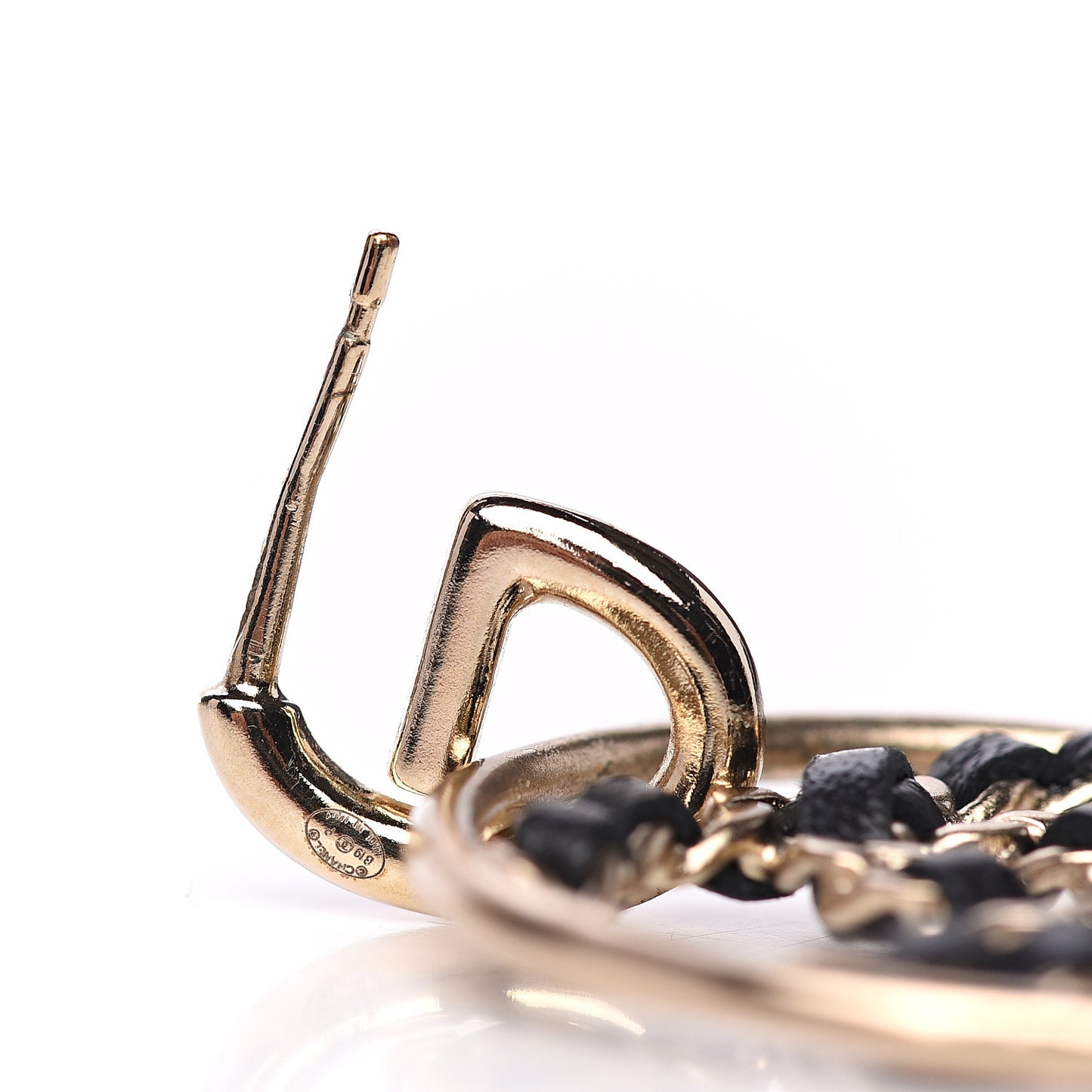 Lambskin High Society CC Round Drop Earrings Gold Black