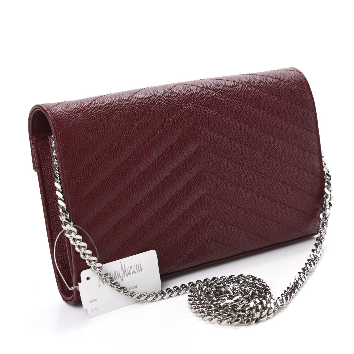 Saint Laurent Grain De Poudre Matelasse Chevron Monogram Chain Wallet Palissandre 3 of 10