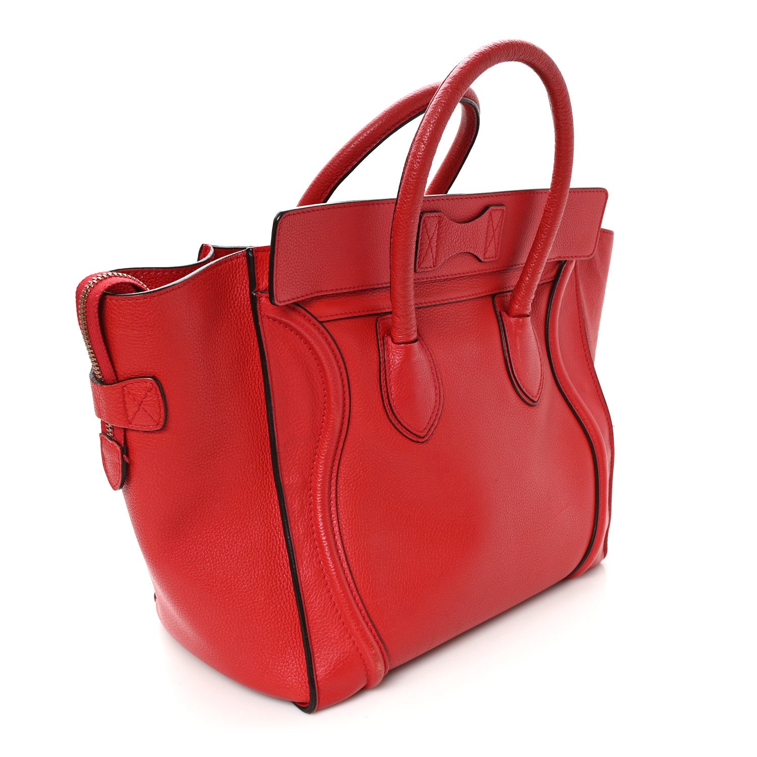 Celine Drummed Calfskin Mini Luggage Coquelicot 2 of 10