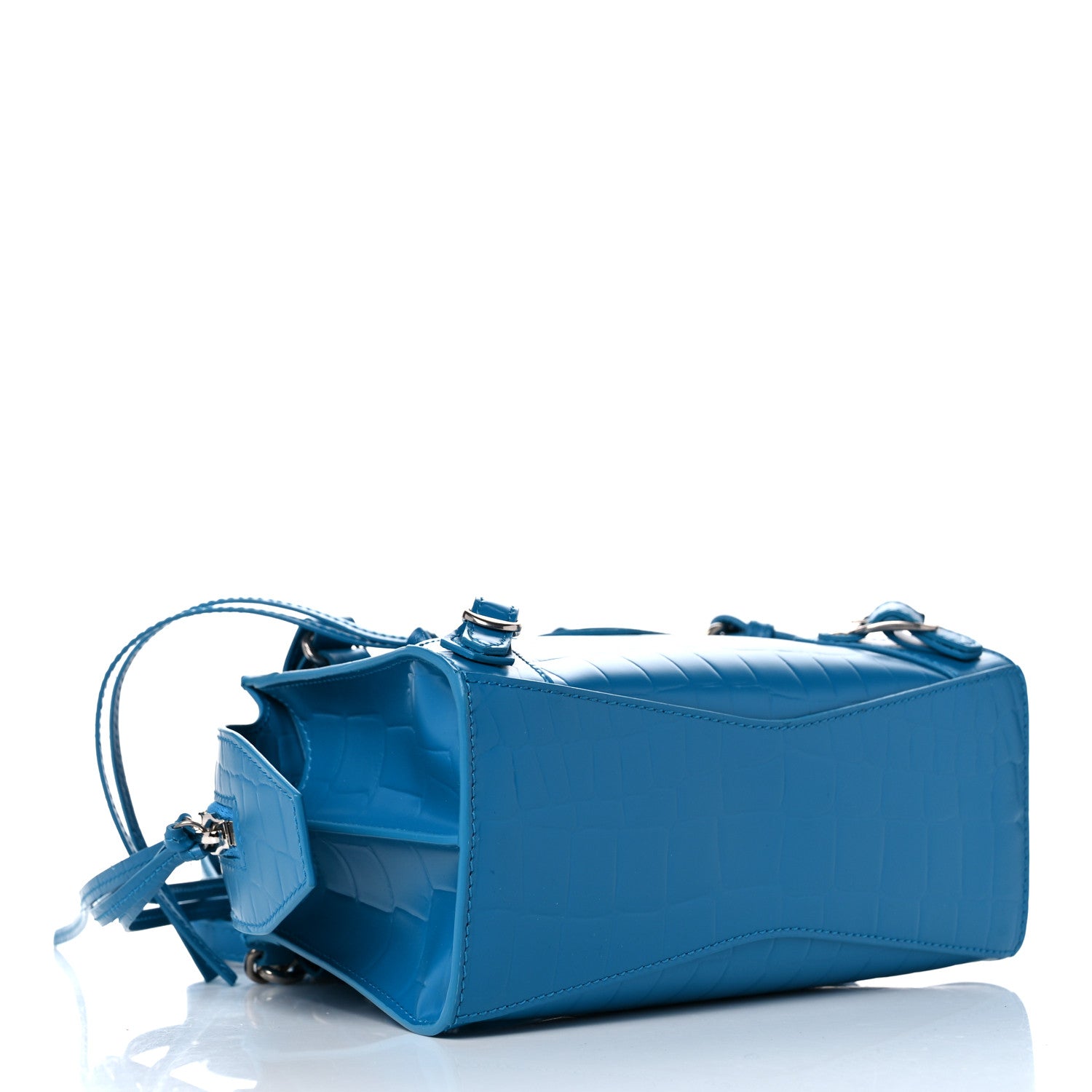 Balenciaga Semi Shiny Calfskin Crocodile Embossed Neo Classic Silver Hardware Mini City Turquoise 4 of 12