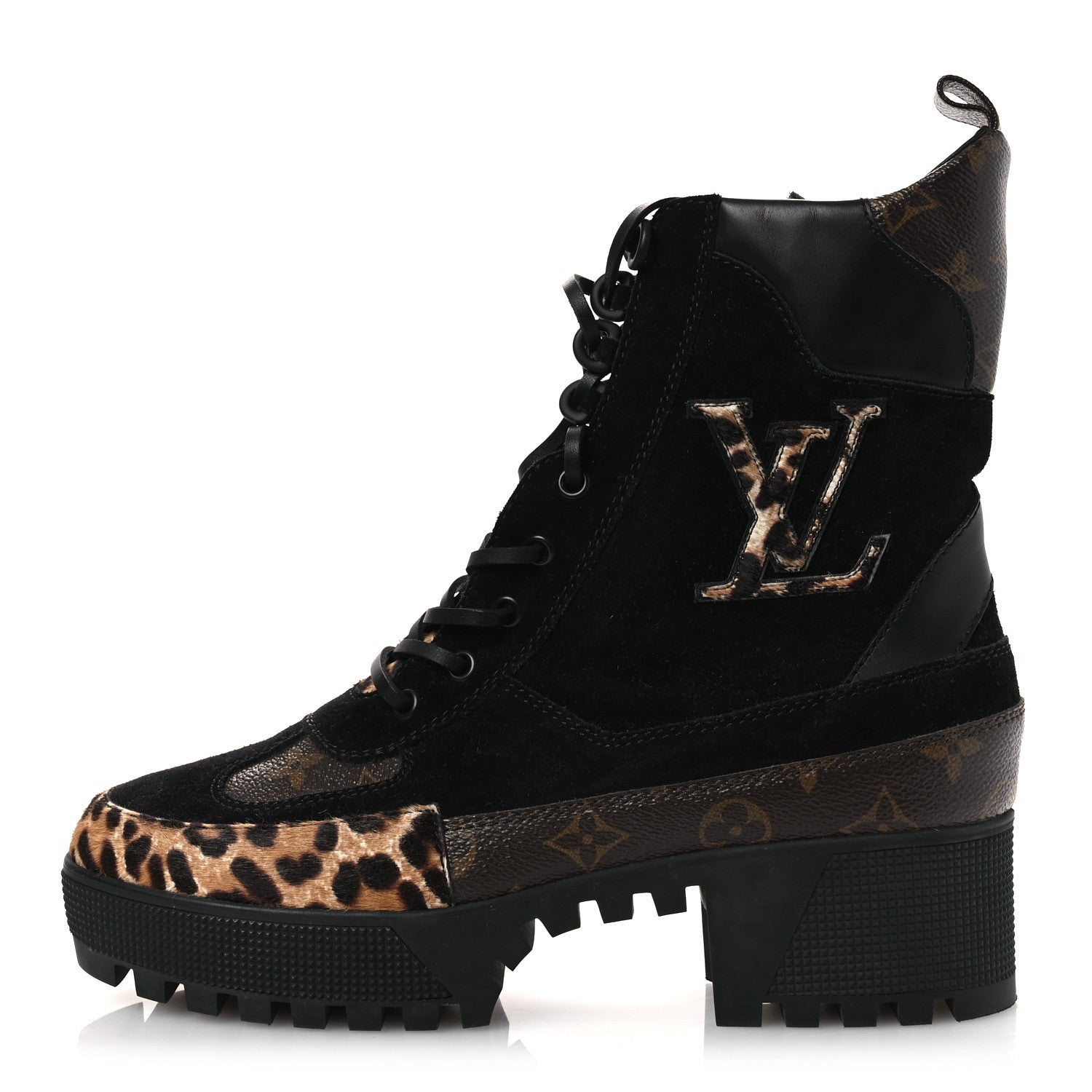 Louis Vuitton Suede Calfskin Monogram Calf Hair Laureate Platform Desert Boots 41 Black 1 of 14
