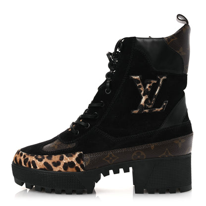 Louis Vuitton Suede Calfskin Monogram Calf Hair Laureate Platform Desert Boots 41 Black 1 of 14