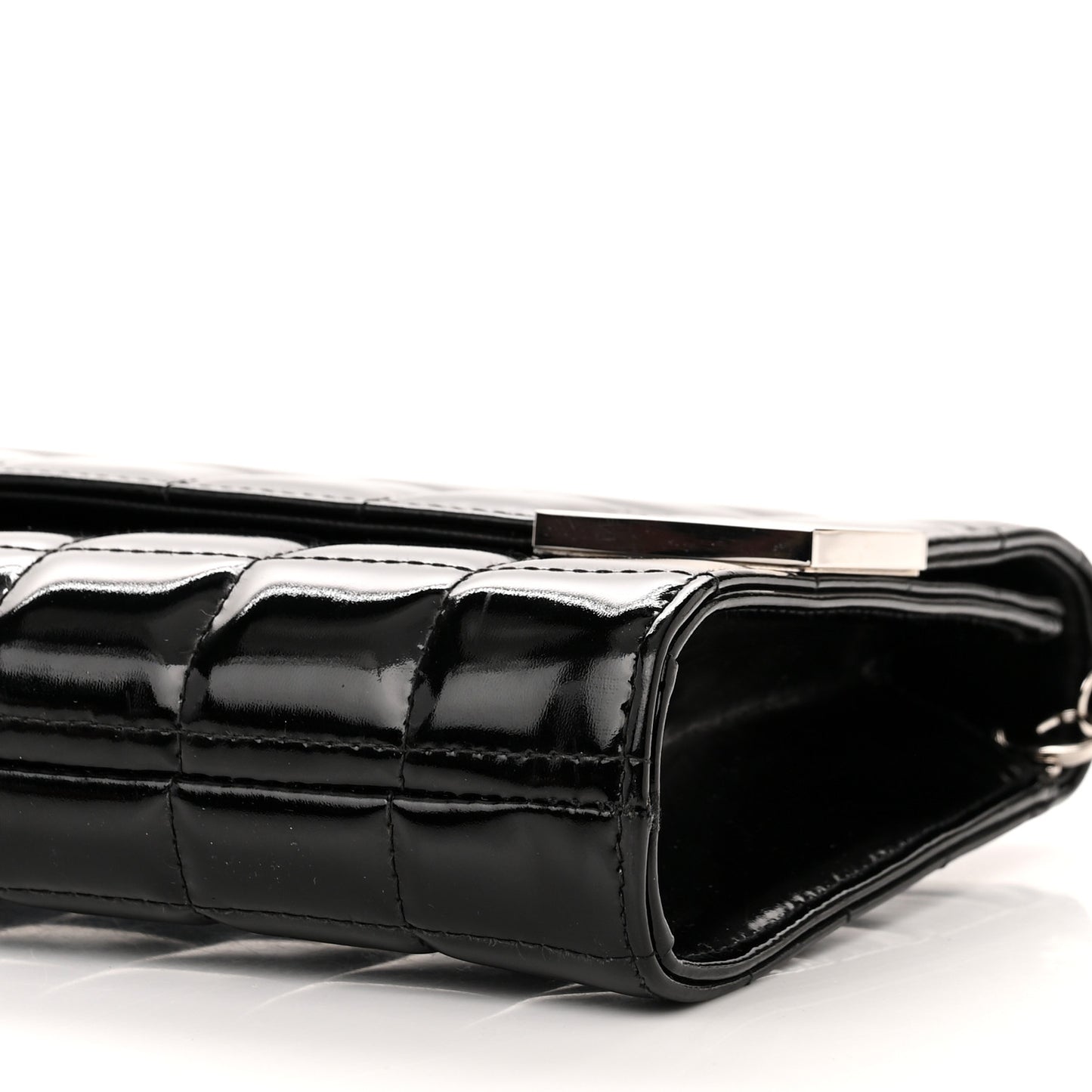 Patent Chocolate Bar Chain Clutch Black