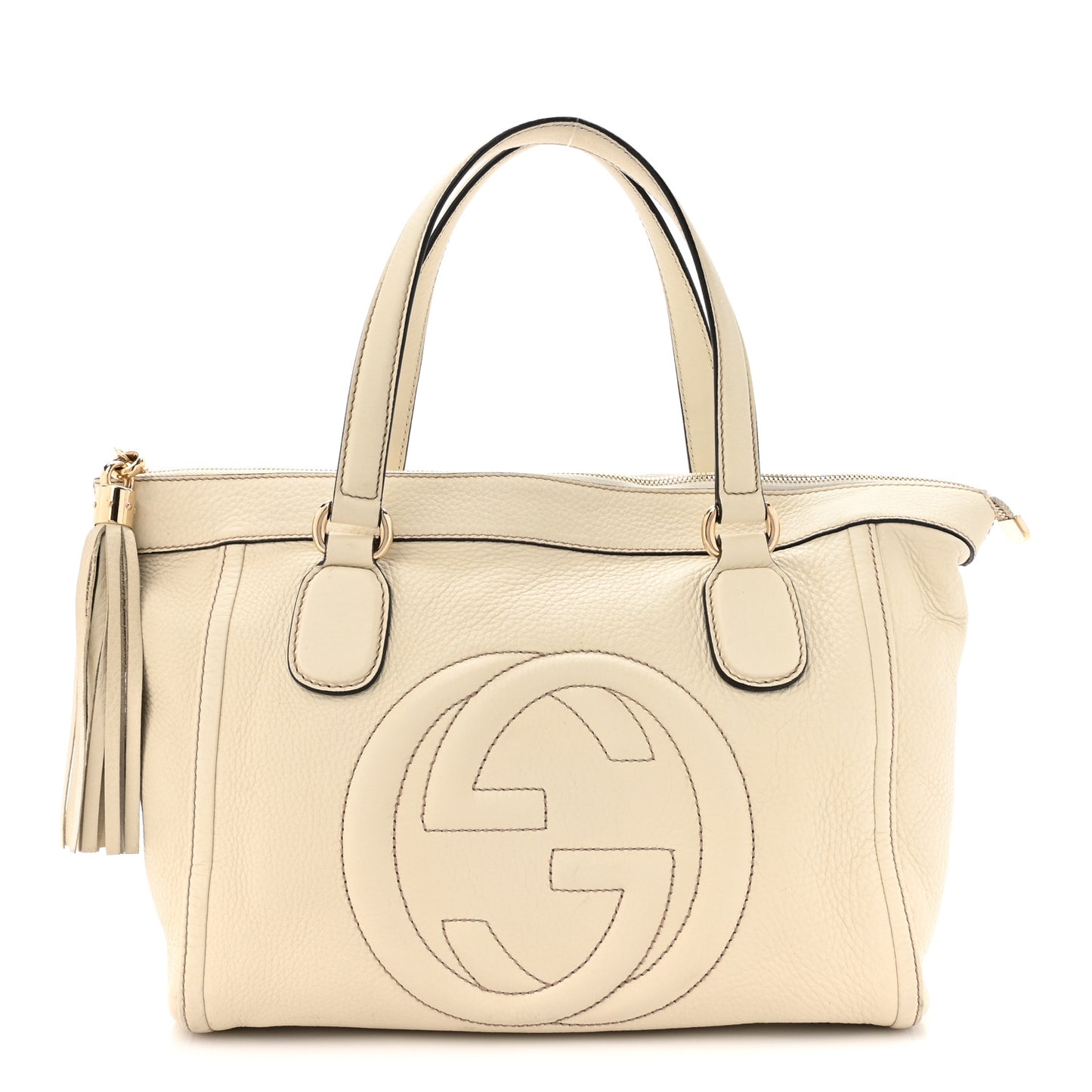 Pebbled Calfskin Small Soho Top Handle Bag Off White