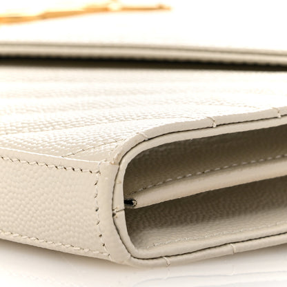 Saint Laurent Grain De Poudre Matelasse Chevron Monogram Chain Wallet Crema Soft 10 of 12