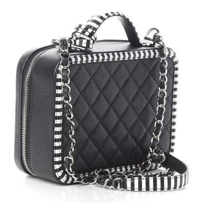 Chanel Caviar Quilted Striped Medium CC Filigree Vanity Case Black White 4 of 10
