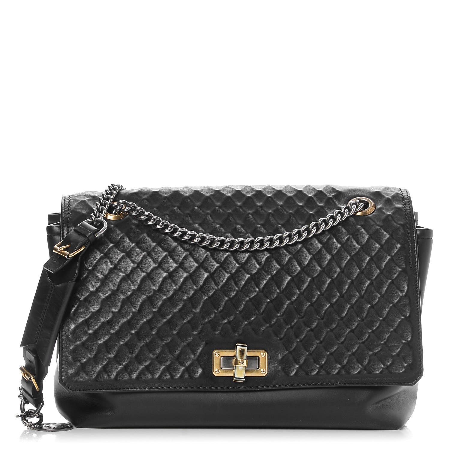 Lanvin Hammered Calfskin Large Happy Edgy Shoulder Bag Black 1 of 7