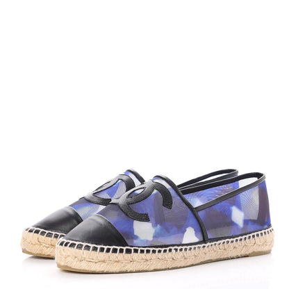 Chanel Mesh Lambskin Check Print CC Espadrilles 42 Blue Black White 15 of 21