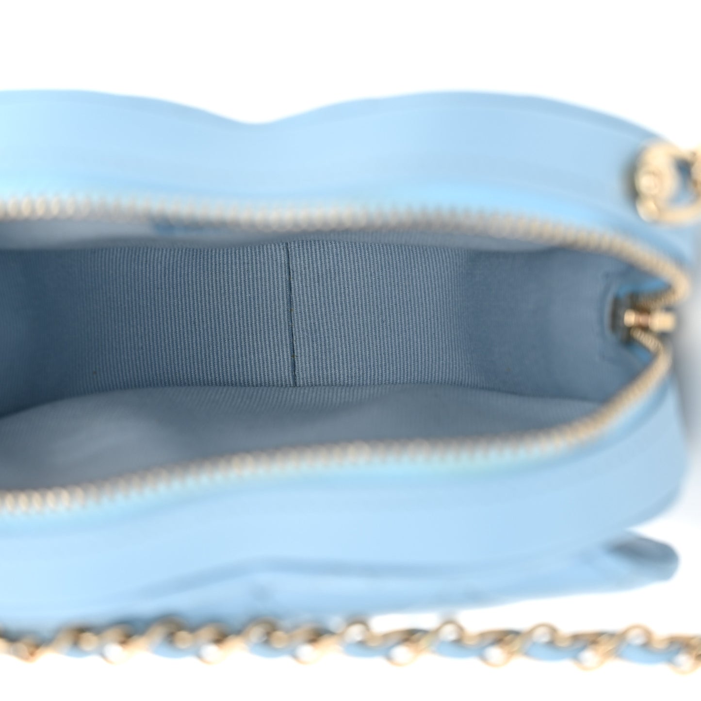 Lambskin Quilted CC In Love Heart Clutch With Chain Light Blue