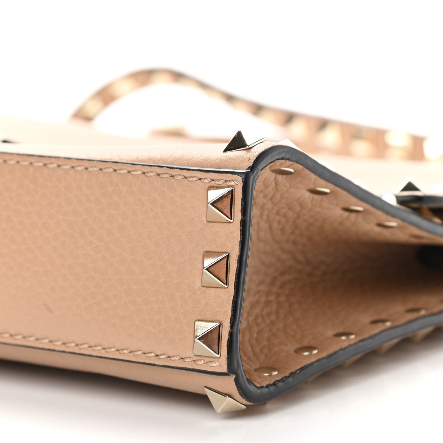 Pebbled Calfskin Medium Rockstud Flip Lock Crossbody Bag Camel Rose