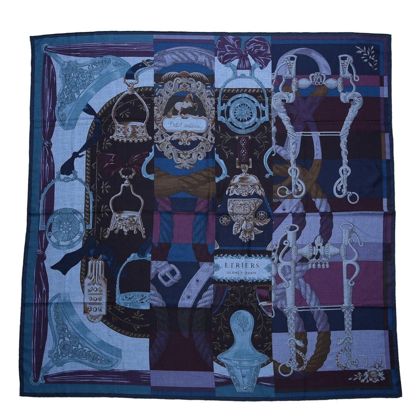 Cashmere Silk Cavalleria D'Etriers Shawl 140 Bleu Violet Parme