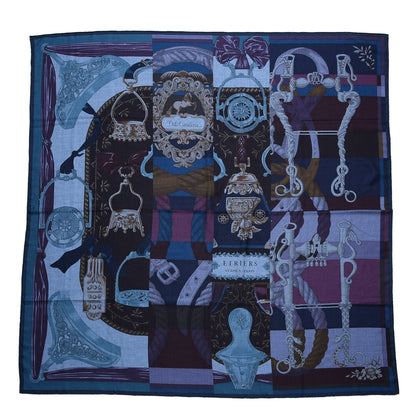 Hermes Cashmere Silk Cavalleria D'Etriers Shawl 140 Bleu Violet Parme 1 of 7