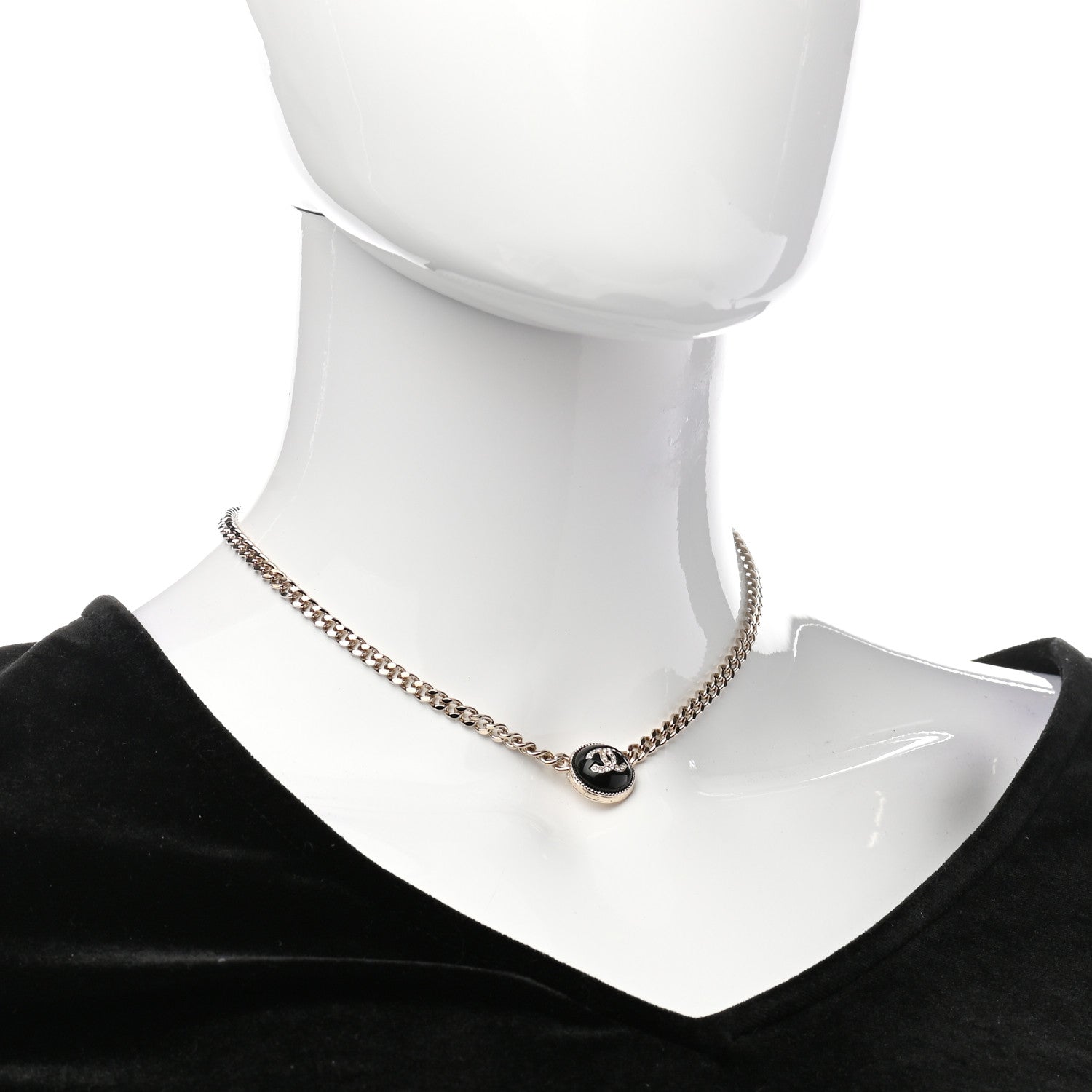 Chanel Crystal Resin CC Chain Link Short Necklace Black Gold 2 of 4