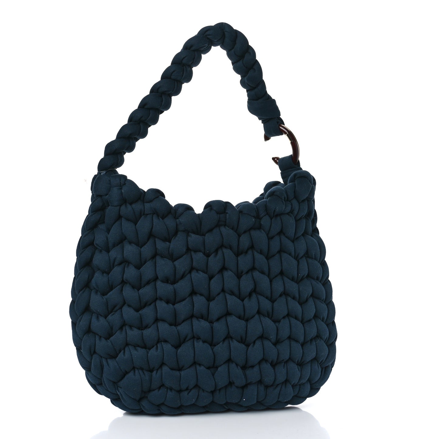Jersey Woven Wooden C Shoulder Bag Navy