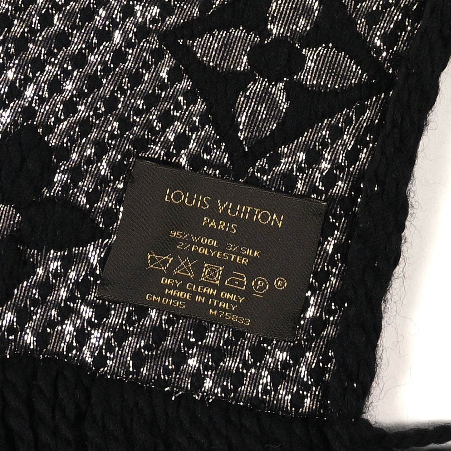 Wool Silk Monogram Giant Logomania Shine Scarf Black Silver