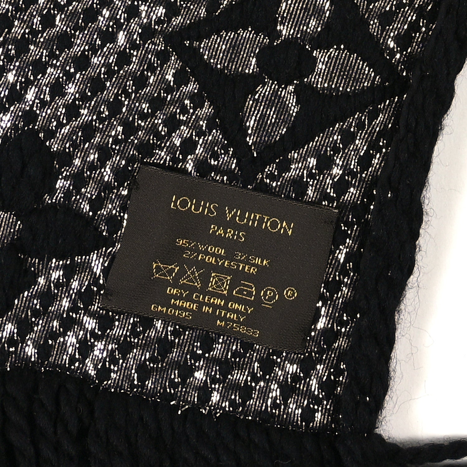Louis Vuitton Wool Silk Monogram Giant Logomania Shine Scarf Black Silver 3 of 3